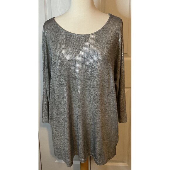 Ruby Rd Silver Open Slit Sleeve Long Sleeve Top Blouse Size Large - Picture 2 of 6